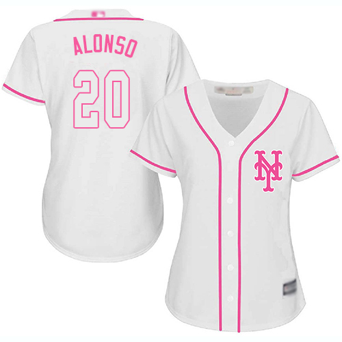Mets #20 Pete Alonso White/Pink Fashion Women's Stitched Baseball Jersey