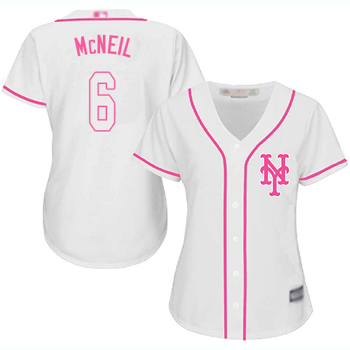 Mets #6 Jeff McNeil White/Pink Fashion Women's Stitched Baseball Jersey