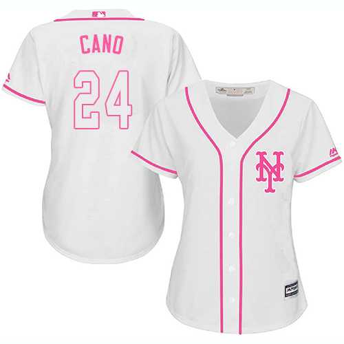 Mets #24 Robinson Cano White/Pink Fashion Women's Stitched Baseball Jersey