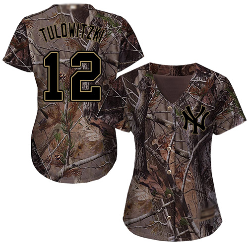 Yankees #12 Troy Tulowitzki Camo Realtree Collection Cool Base Women's Stitched Baseball Jersey