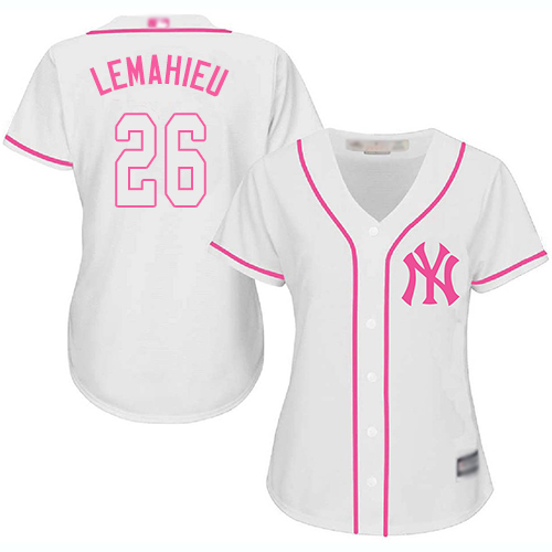 Yankees #26 DJ LeMahieu White/Pink Fashion Women's Stitched Baseball Jersey