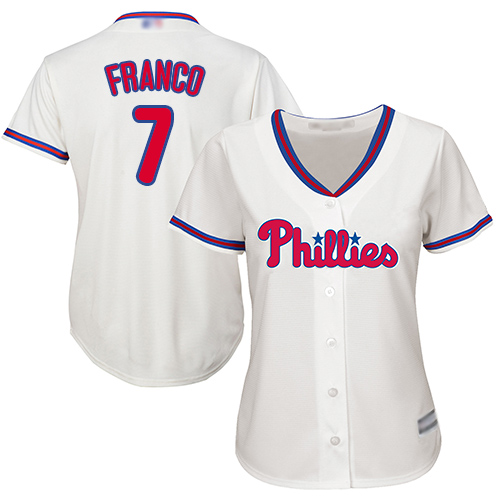 Phillies #7 Maikel Franco Cream Alternate Women's Stitched Baseball Jersey