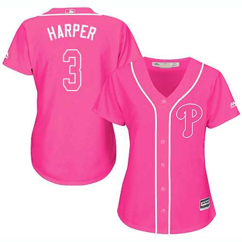 Phillies #3 Bryce Harper Pink Fashion Women's Stitched Baseball Jersey