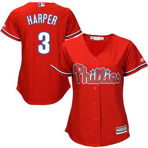 Phillies #3 Bryce Harper Red Alternate Women's Stitched Baseball Jersey