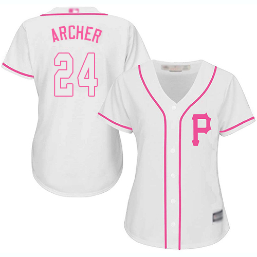 Pirates #24 Chris Archer White/Pink Fashion Women's Stitched Baseball Jersey Pirates #24 Chris Archer White/Pink Fashion Women's Stitched Baseball Jersey
