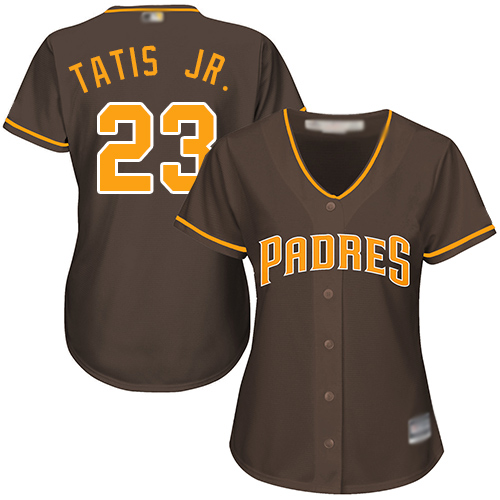 Padres #23 Fernando Tatis Jr. Brown Alternate Women's Stitched Baseball Jersey