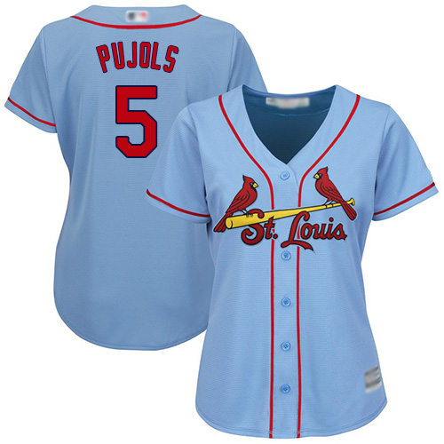 Cardinals #5 Albert Pujols Light Blue Alternate Women's Stitched Baseball Jersey