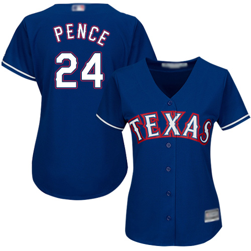 Rangers #24 Hunter Pence Blue Alternate Women's Stitched Baseball Jersey