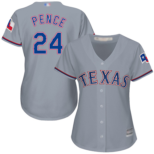 Rangers #24 Hunter Pence Grey Road Women's Stitched Baseball Jersey