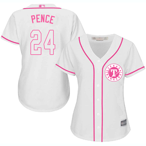 Rangers #24 Hunter Pence White/Pink Fashion Women's Stitched Baseball Jersey