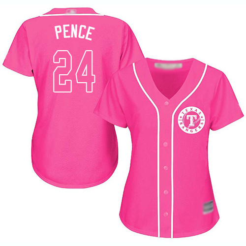 Rangers #24 Hunter Pence Pink Fashion Women's Stitched Baseball Jersey
