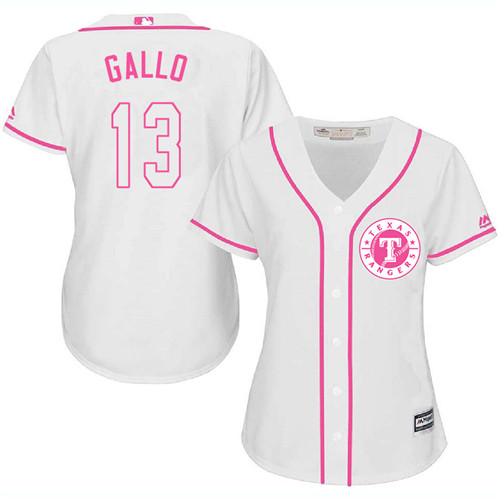 Rangers #13 Joey Gallo White/Pink Fashion Women's Stitched Baseball Jersey