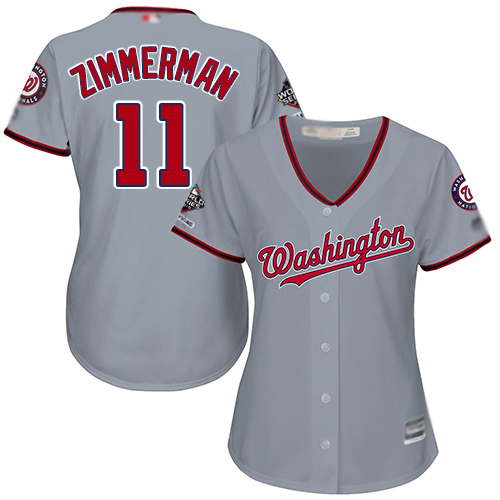Nationals #11 Ryan Zimmerman Grey Road 2019 World Series Bound Women's Stitched Baseball Jersey