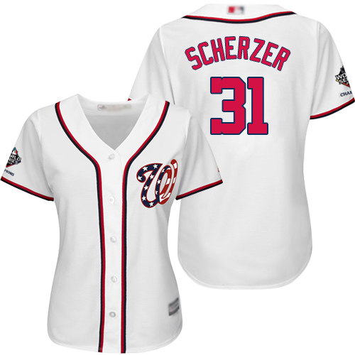 Nationals #31 Max Scherzer White Home 2019 World Series Bound Women's Stitched Baseball Jersey