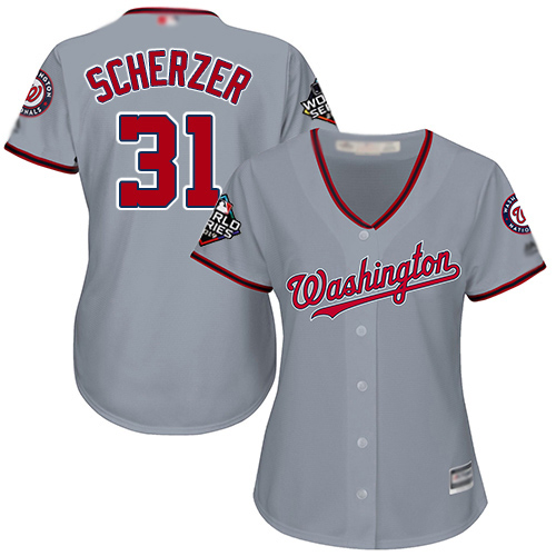 Nationals #31 Max Scherzer Grey Road 2019 World Series Bound Women's Stitched Baseball Jersey