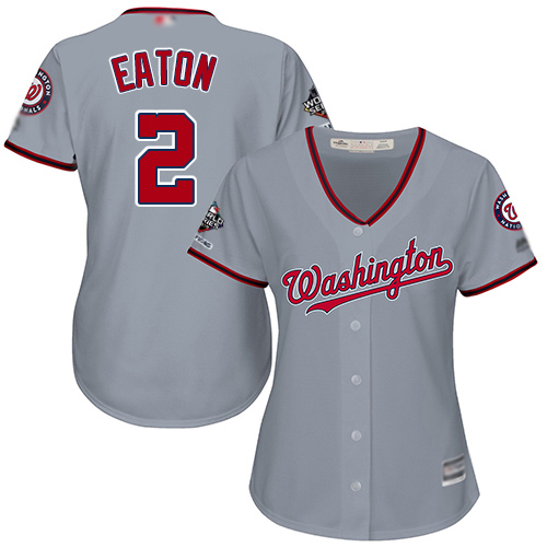Nationals #2 Adam Eaton Grey Road 2019 World Series Champions Women's Stitched Baseball Jersey