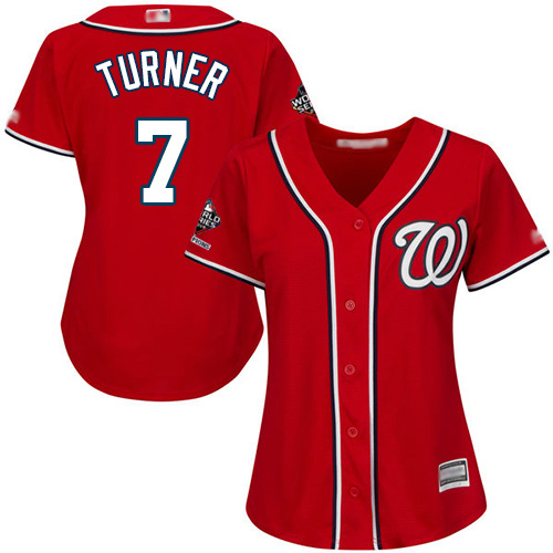 Nationals #7 Trea Turner Red Alternate 2019 World Series Bound Women's Stitched Baseball Jersey