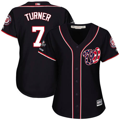 Nationals #7 Trea Turner Navy Blue Alternate 2019 World Series Bound Women's Stitched Baseball Jersey