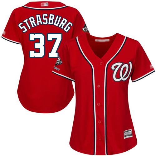 Nationals #37 Stephen Strasburg Red Alternate 2019 World Series Champions Women's Stitched Baseball Jersey