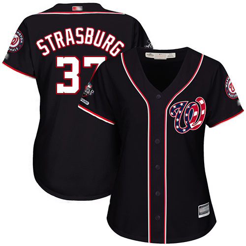 Nationals #37 Stephen Strasburg Navy Blue Alternate 2019 World Series Bound Women's Stitched Baseball Jersey
