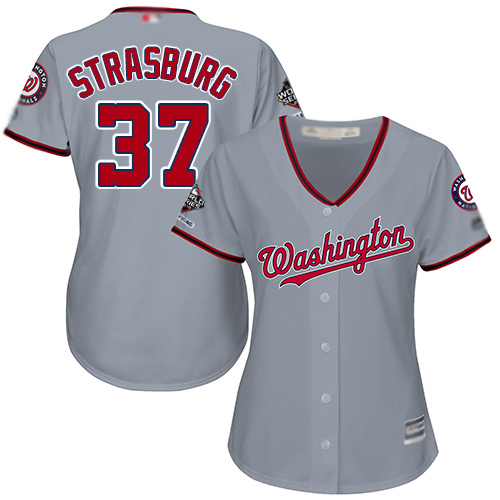 Nationals #37 Stephen Strasburg Grey Road 2019 World Series Bound Women's Stitched Baseball Jersey