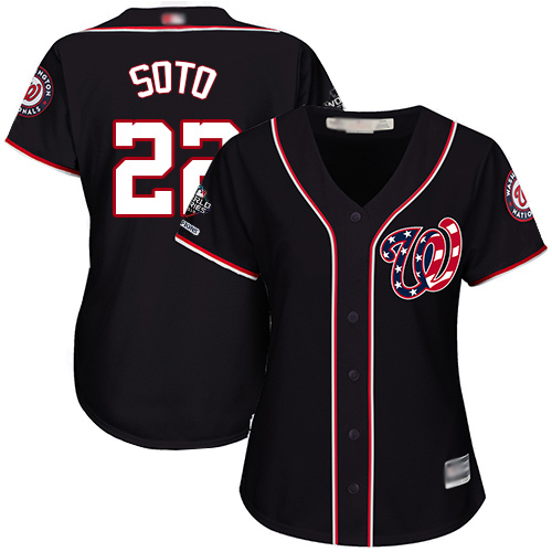 Nationals #22 Juan Soto Navy Blue Alternate 2019 World Series Champions Women's Stitched Baseball Jersey