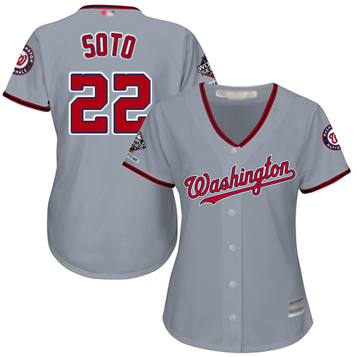 Nationals #22 Juan Soto Grey Road 2019 World Series Bound Women's Stitched Baseball Jersey
