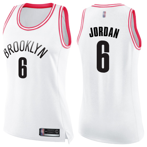 Nets #6 DeAndre Jordan White/Pink Women's Basketball Swingman Fashion Jersey