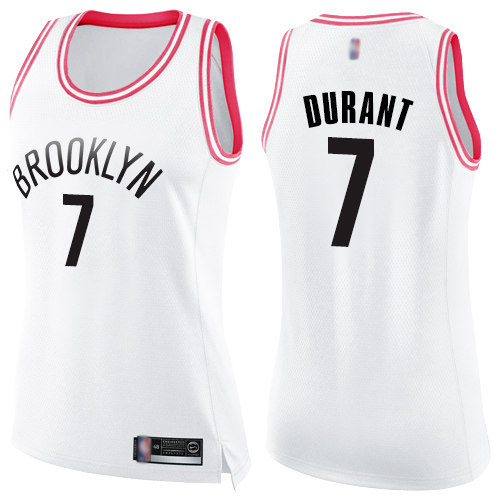 Nets #7 Kevin Durant White/Pink Women's Basketball Swingman Fashion Jersey