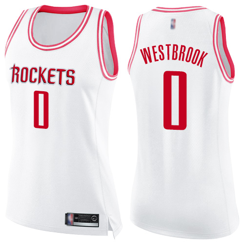 Rockets #0 Russell Westbrook White/Pink Women's Basketball Swingman Fashion Jersey