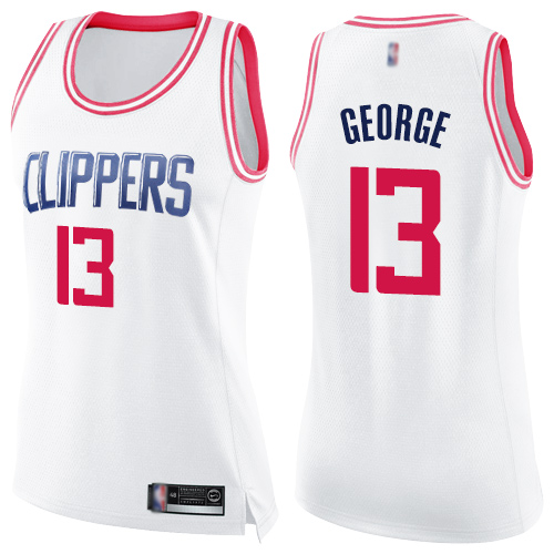 Clippers #13 Paul George White/Pink Women's Basketball Swingman Fashion Jersey