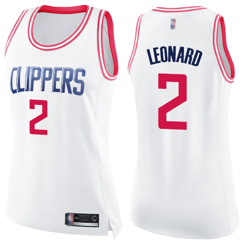 Clippers #2 Kawhi Leonard White/Pink Women's Basketball Swingman Fashion Jersey