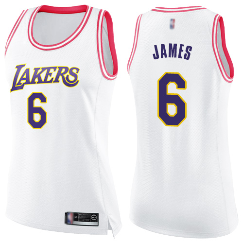 Lakers #6 LeBron James White/Pink Women's Basketball Swingman Fashion Jersey