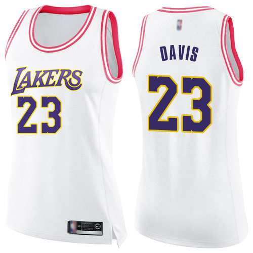 Lakers #23 Anthony Davis White/Pink Women's Basketball Swingman Fashion Jersey