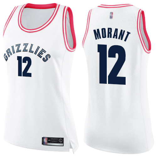Grizzlies #12 Ja Morant White/Pink Women's Basketball Swingman Fashion Jersey