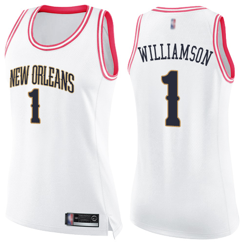 Pelicans #1 Zion Williamson White/Pink Women's Basketball Swingman Fashion Jersey