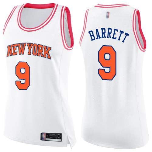 Knicks #9 R.J. Barrett White/Pink Women's Basketball Swingman Fashion Jersey