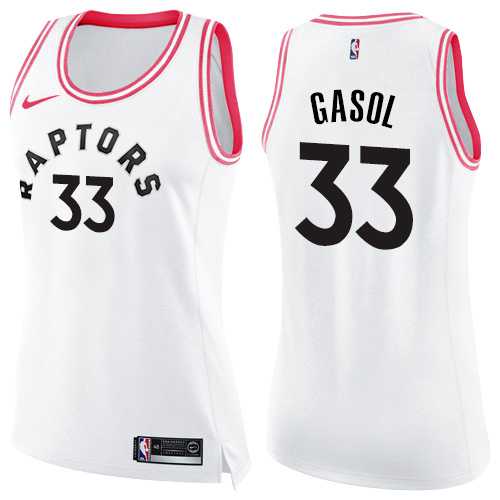 Nike Raptors #33 Marc Gasol White/Pink Women's NBA Swingman Fashion Jersey