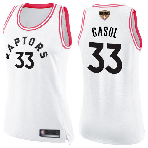 Raptors #33 Marc Gasol White/Pink 2019 Finals Bound Women's Basketball Swingman Fashion Jersey