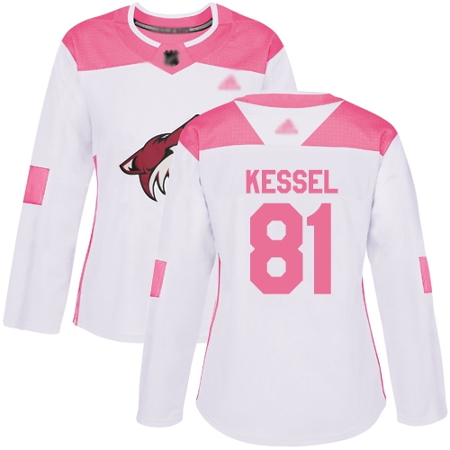 Coyotes #81 Phil Kessel White/Pink Authentic Fashion Women's Stitched Hockey Jersey