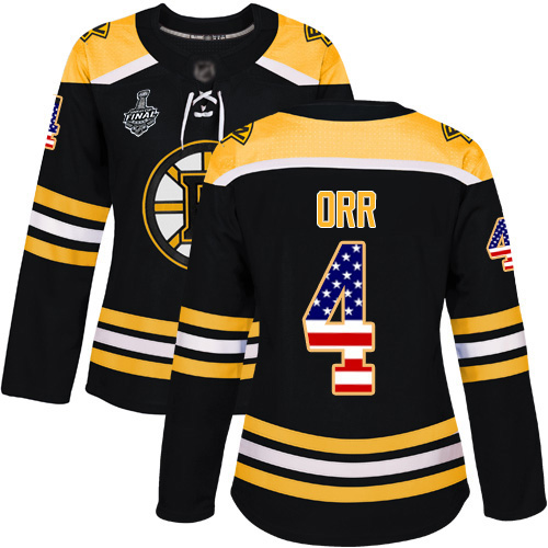 Bruins #4 Bobby Orr Black Home Authentic USA Flag Stanley Cup Final Bound Women's Stitched Hockey Jersey