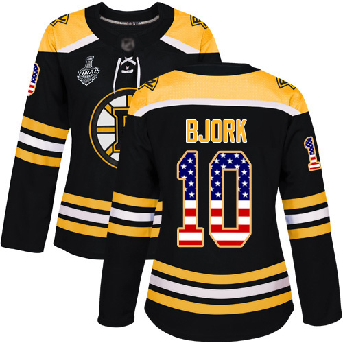 Bruins #10 Anders Bjork Black Home Authentic USA Flag Stanley Cup Final Bound Women's Stitched Hockey Jersey