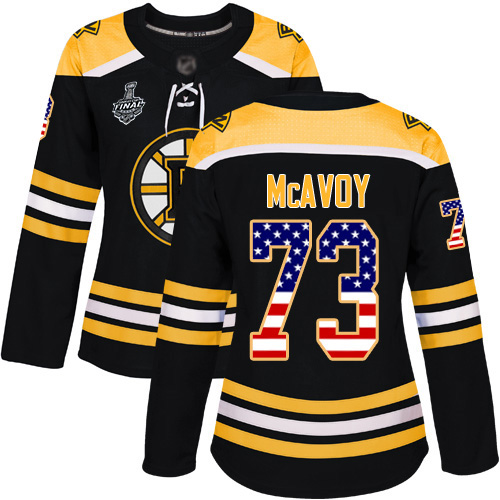 Bruins #73 Charlie McAvoy Black Home Authentic USA Flag Stanley Cup Final Bound Women's Stitched Hockey Jersey