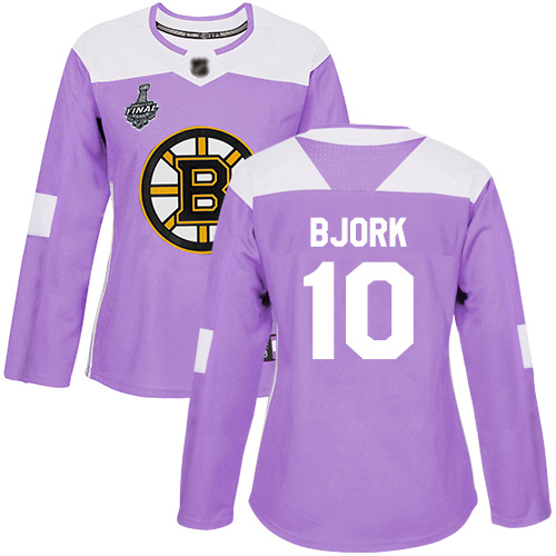 Bruins #10 Anders Bjork Purple Authentic Fights Cancer Stanley Cup Final Bound Women's Stitched Hockey Jersey