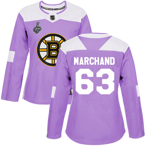Bruins #63 Brad Marchand Purple Authentic Fights Cancer Stanley Cup Final Bound Women's Stitched Hockey Jersey
