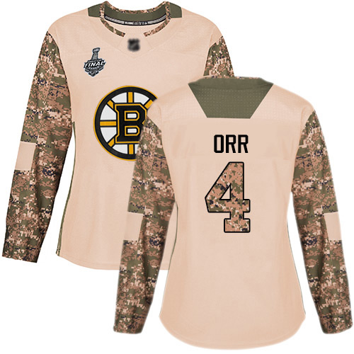 Bruins #4 Bobby Orr Camo Authentic 2017 Veterans Day Stanley Cup Final Bound Women's Stitched Hockey Jersey