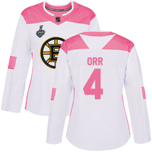 Bruins #4 Bobby Orr White/Pink Authentic Fashion Stanley Cup Final Bound Women's Stitched Hockey Jersey Bruins #4 Bobby Orr White/Pink Authentic Fashion Stanley Cup Final Bound Women's Stitched Hockey Jersey