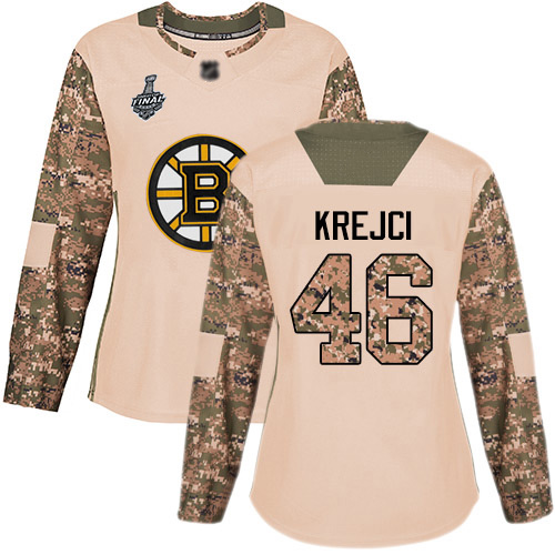 Bruins #46 David Krejci Camo Authentic 2017 Veterans Day Stanley Cup Final Bound Women's Stitched Hockey Jersey