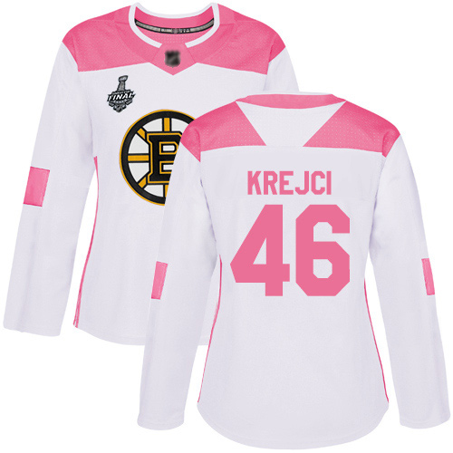 Bruins #46 David Krejci White/Pink Authentic Fashion Stanley Cup Final Bound Women's Stitched Hockey Jersey