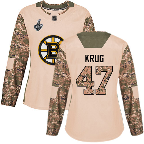 Bruins #47 Torey Krug Camo Authentic 2017 Veterans Day Stanley Cup Final Bound Women's Stitched Hockey Jersey